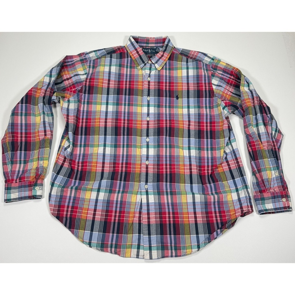 Ralph Lauren Classic Fit Shirt Men's XL Multicolor Plaid Button Down Cotton